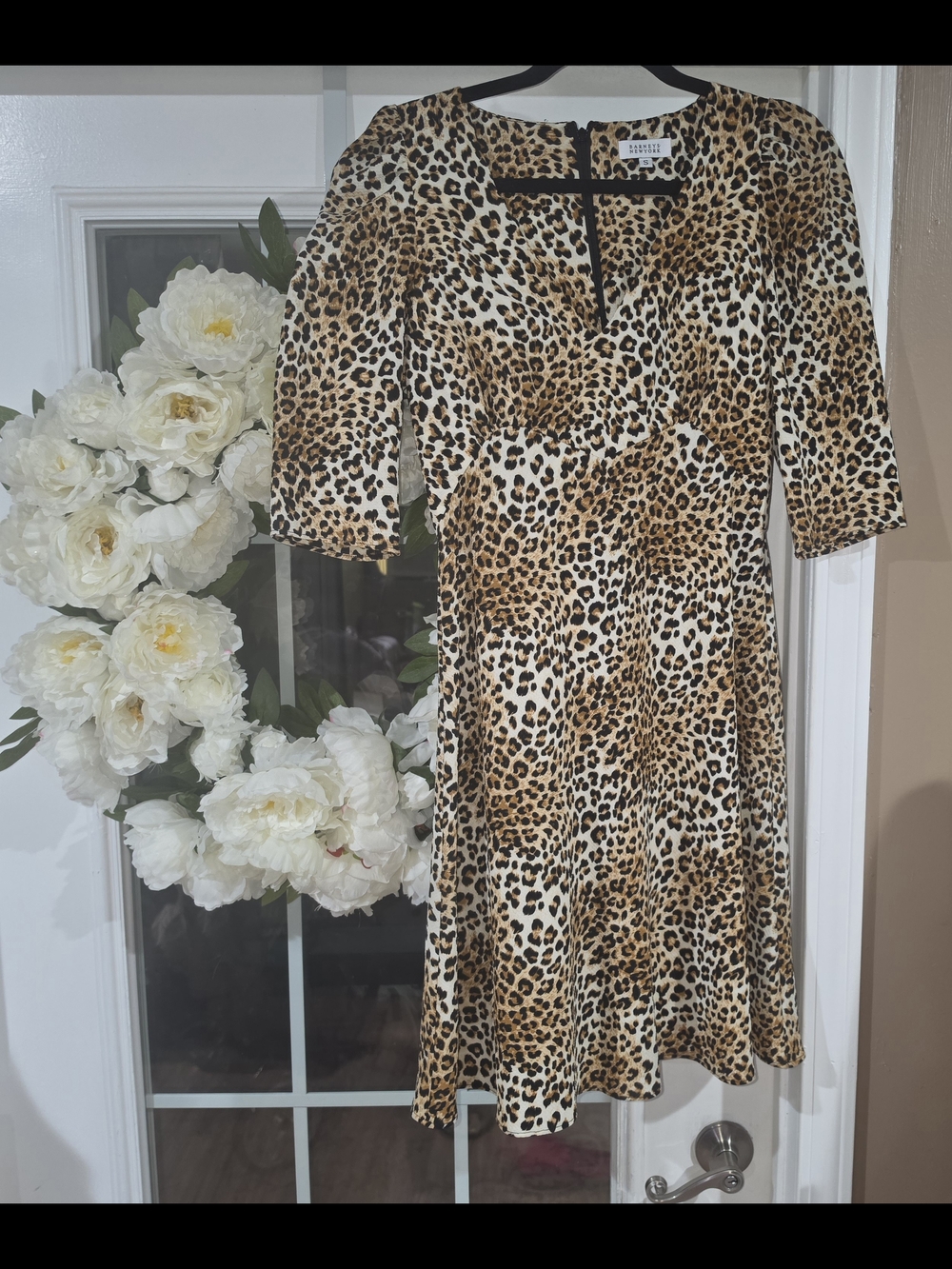 Barneys New York Leopard Print Midi Dress - Brown & Cream